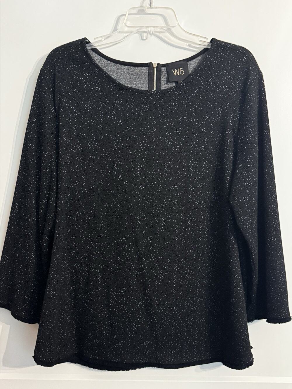 W5 Women’s Plus Sz 2X Black 3/4 Sleeves Zip Back Round Neck Made In USA